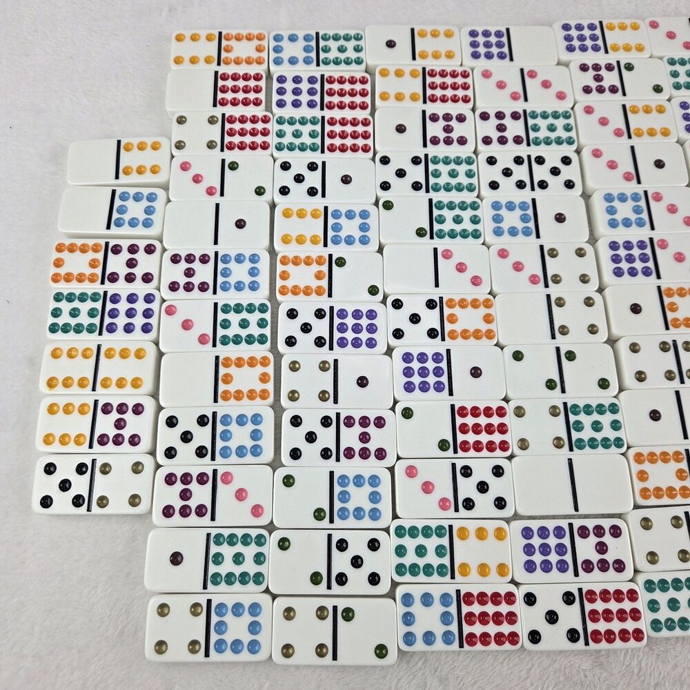 Train Dominoes Set Double 12 Color Dots Game With Train Hub Complete - Picture 12 of 16